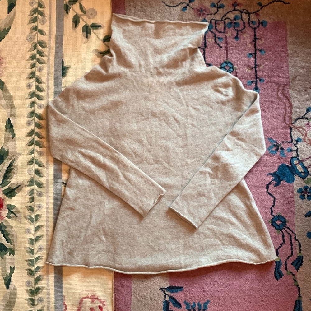 Lamberto Losani Cashmere Turtleneck Sweater Tan Grey xs